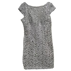 Adrianna Papell Dress Sparkly Silver Sequin Mini Cocktail Shift Dress 10